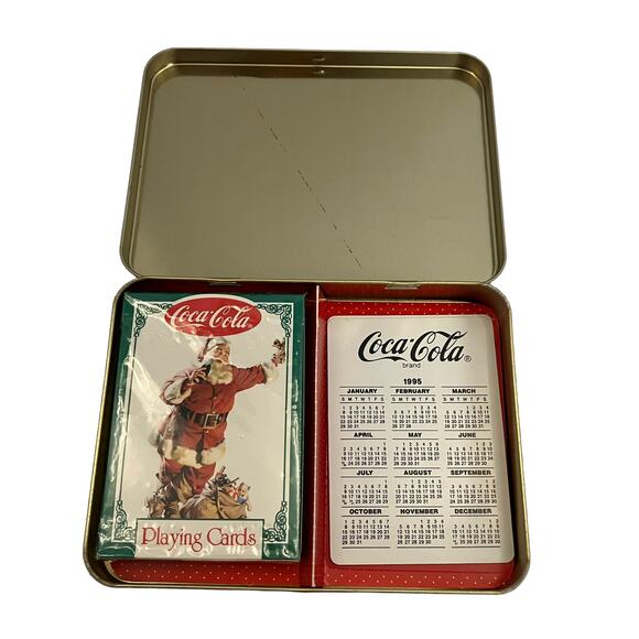 Vintage 1993 Coca Cola Christmas Santa Playing Cards In Tin - Picture 2 of 7